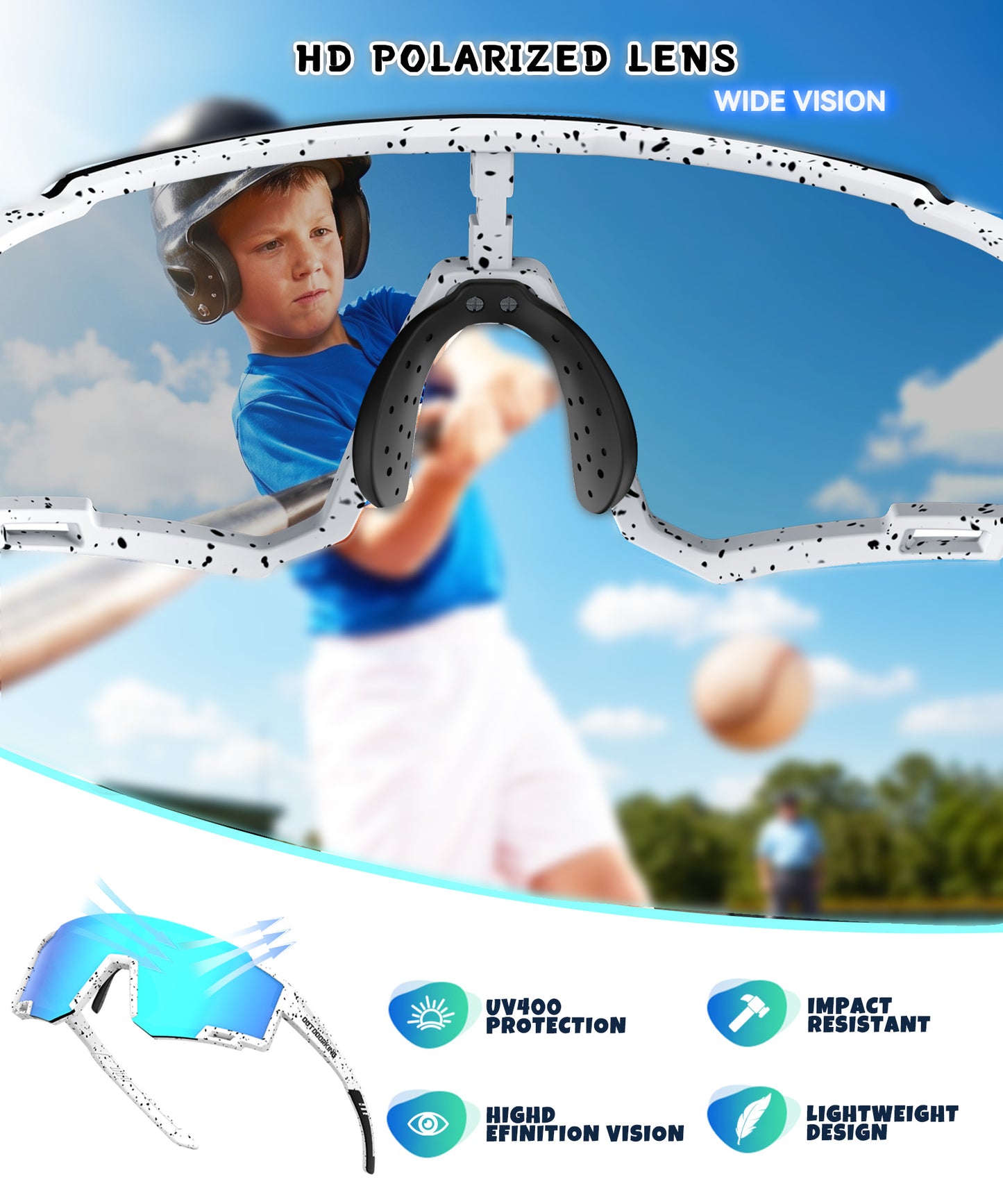 3 PACK Kids Sunglasses youth baseball sunglasses for boys 4-14, Softball Cycling Polarized Sports Sunglasses OT234-11-13-14