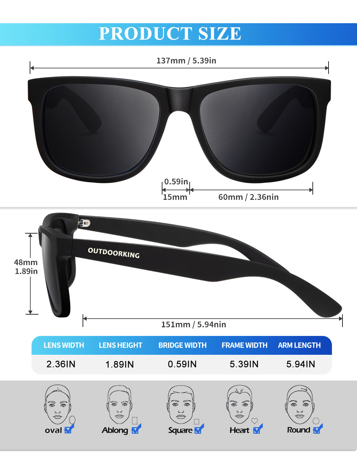 OUTDOORKING Classic Rectangle Sunglasses S65-1
